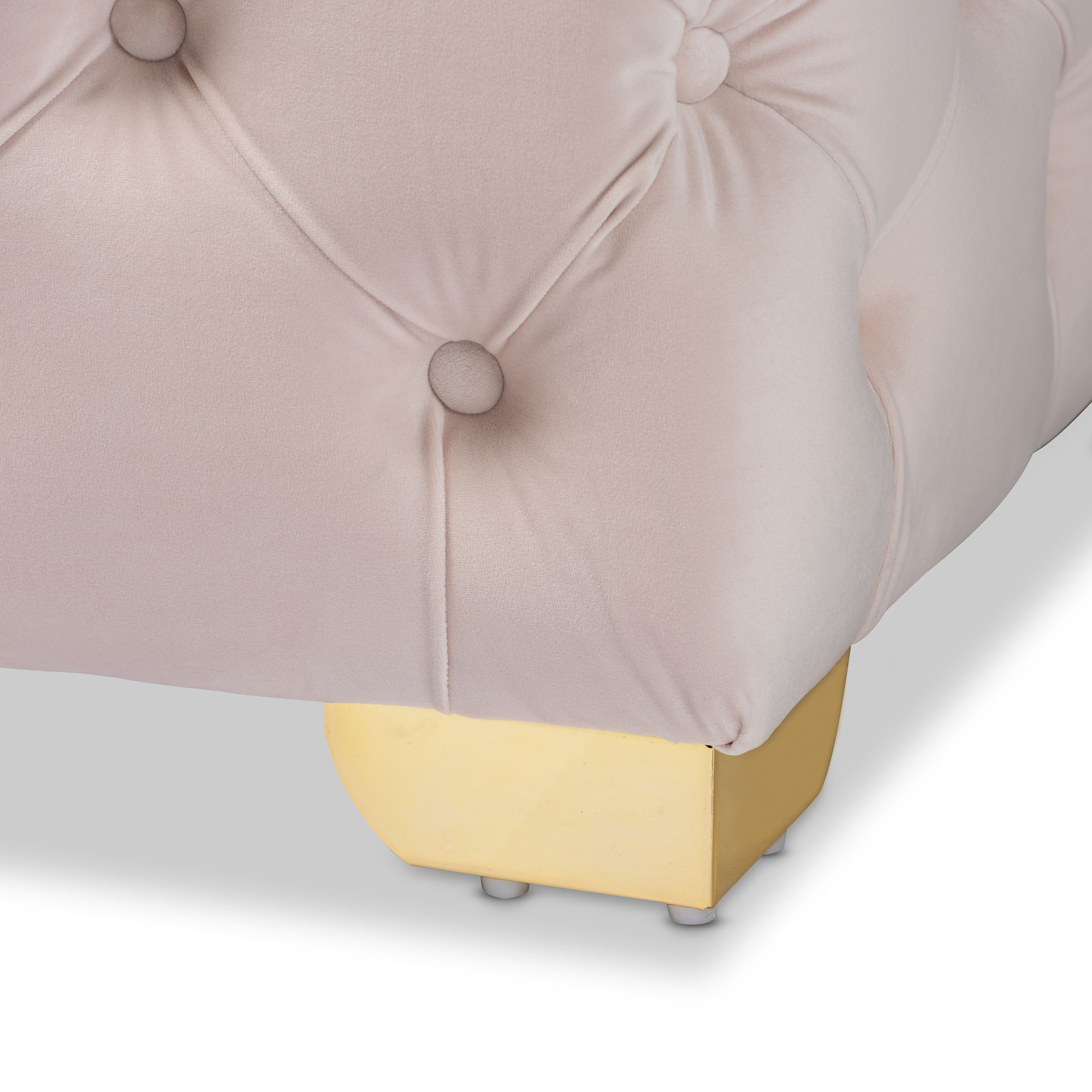 Baxton Studio Avara Beige Velvet Upholstered Gold Finished Tufted Bench Ottoman 154-9369 - alternate 2